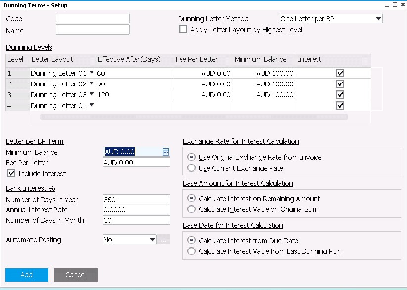 Dunning Terms - Setup