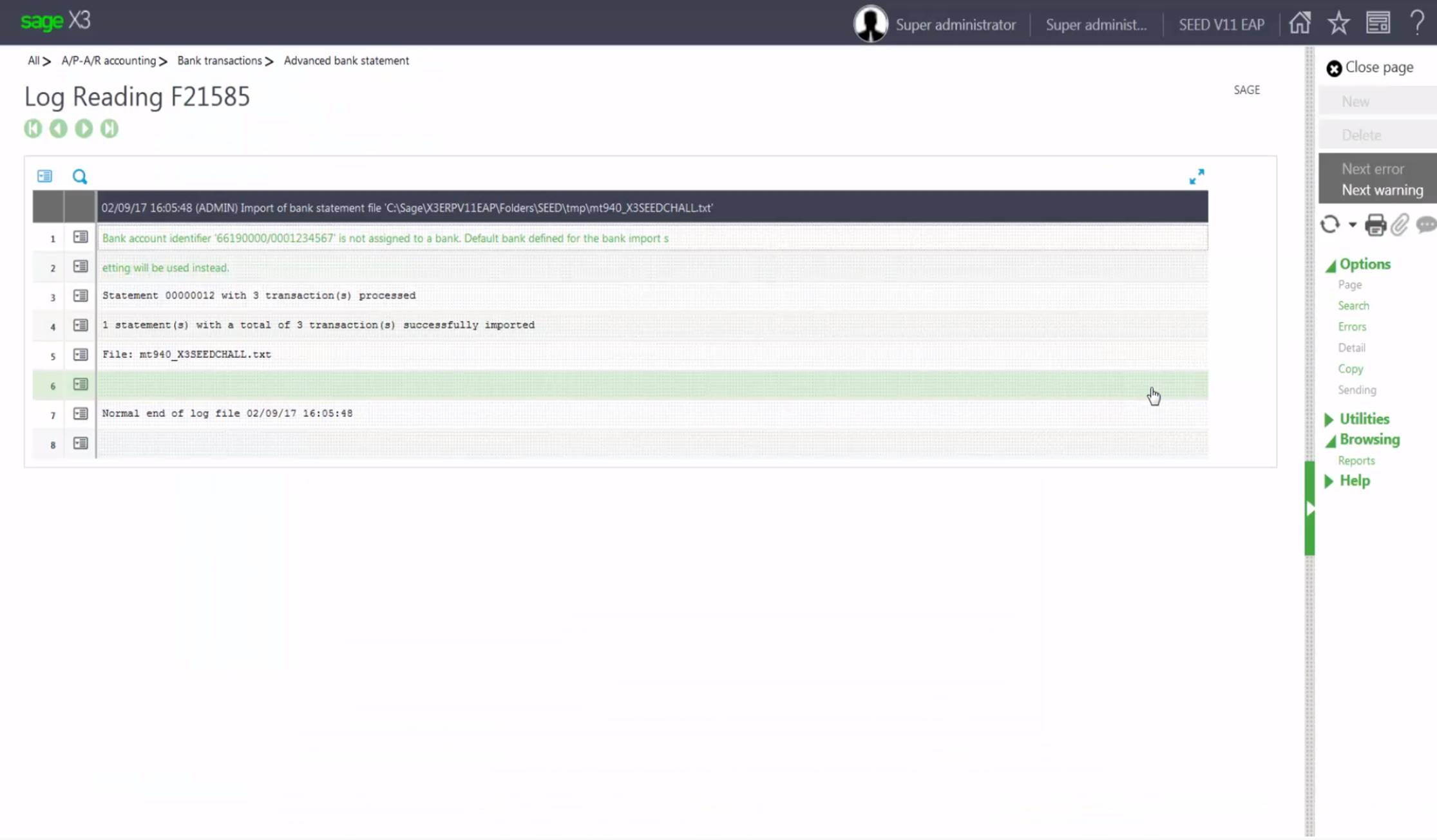Import Bank statement into Sage X3