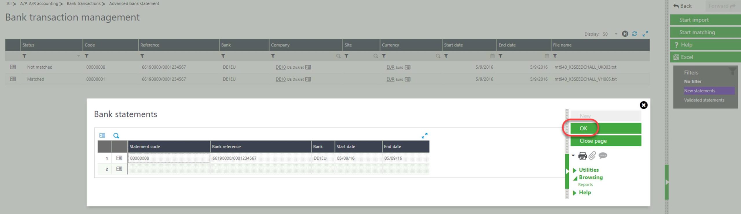 Match Bank Statements in Sage X3