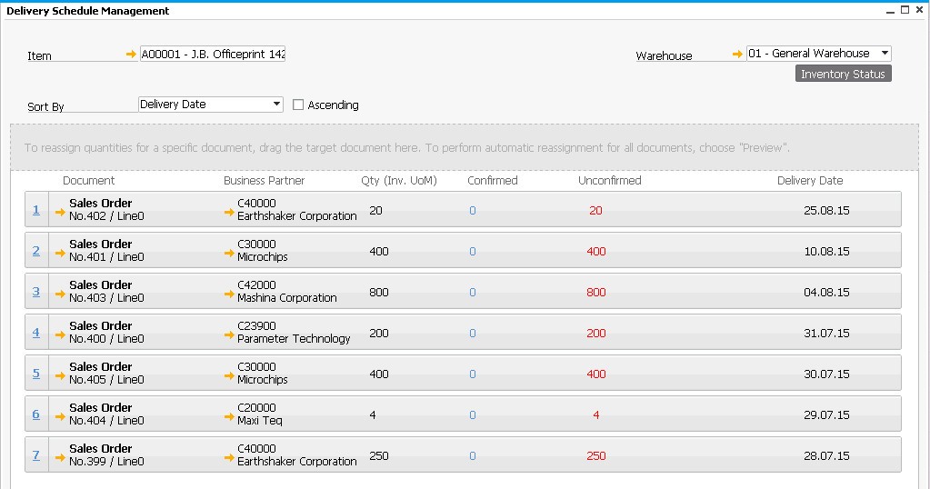 hana delivery Schedule 1
