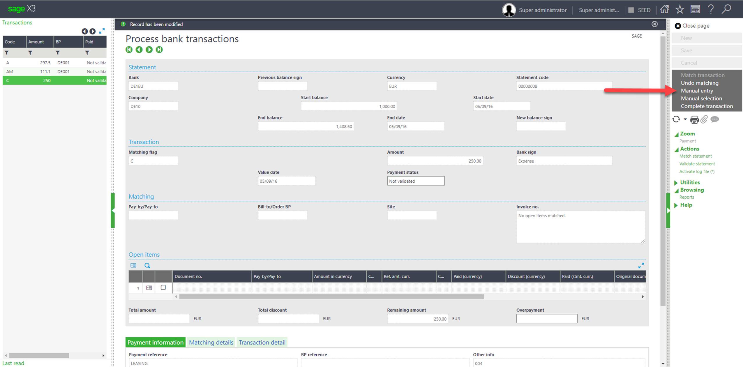 Sage X3 - Record Modification