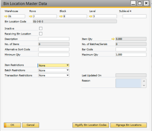 SAP Business One Version 9 – warehousing – Bin Locations / Multiple Bins