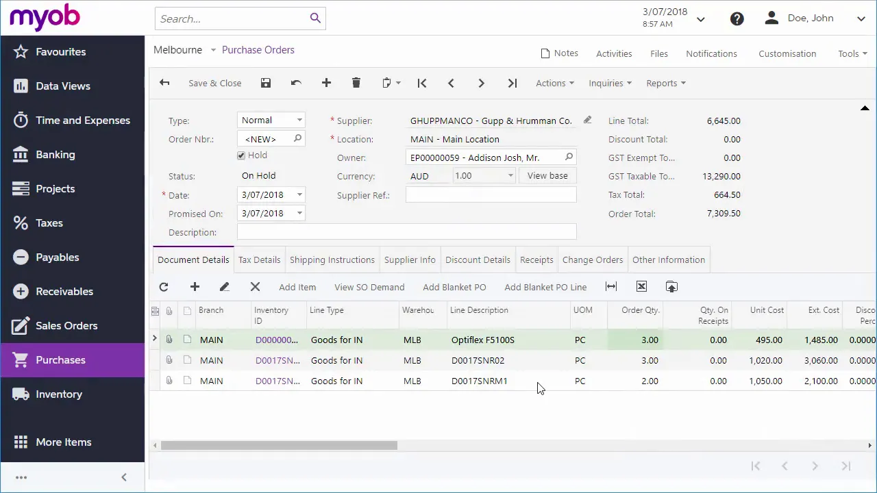 Creating a Purchase Order