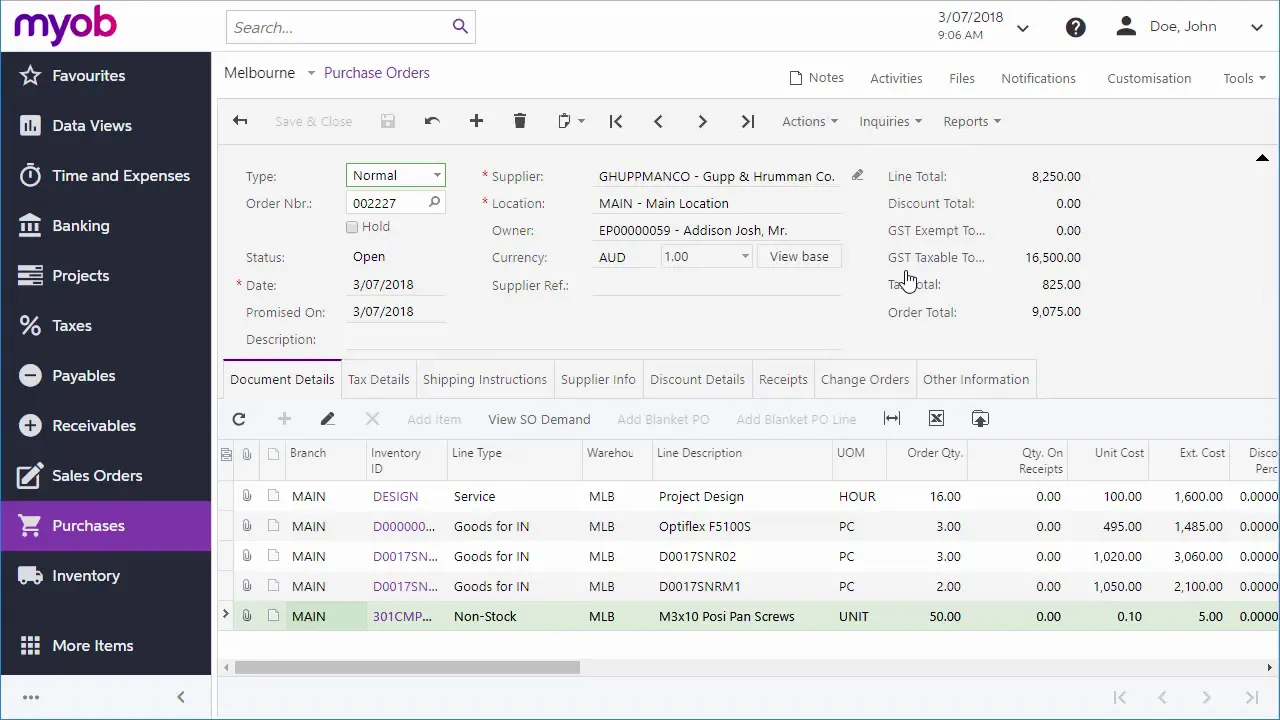 Creating a Purchase Receipt