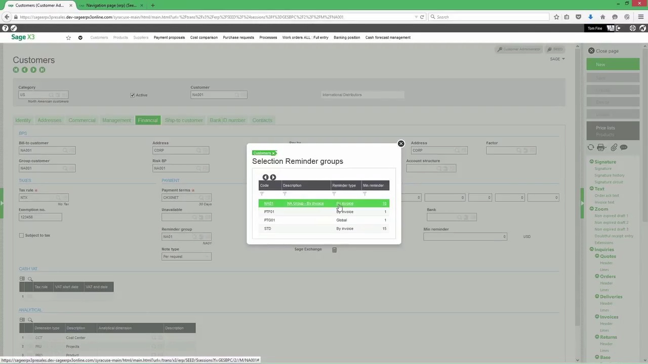 Payment reminders in Sage X3