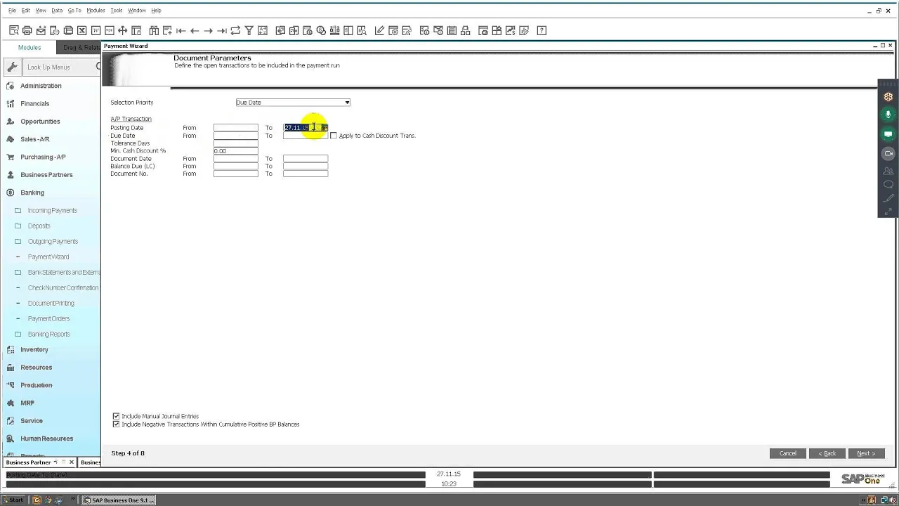 Payment wizard–accounts payable