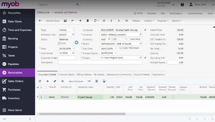Processing an AR invoice