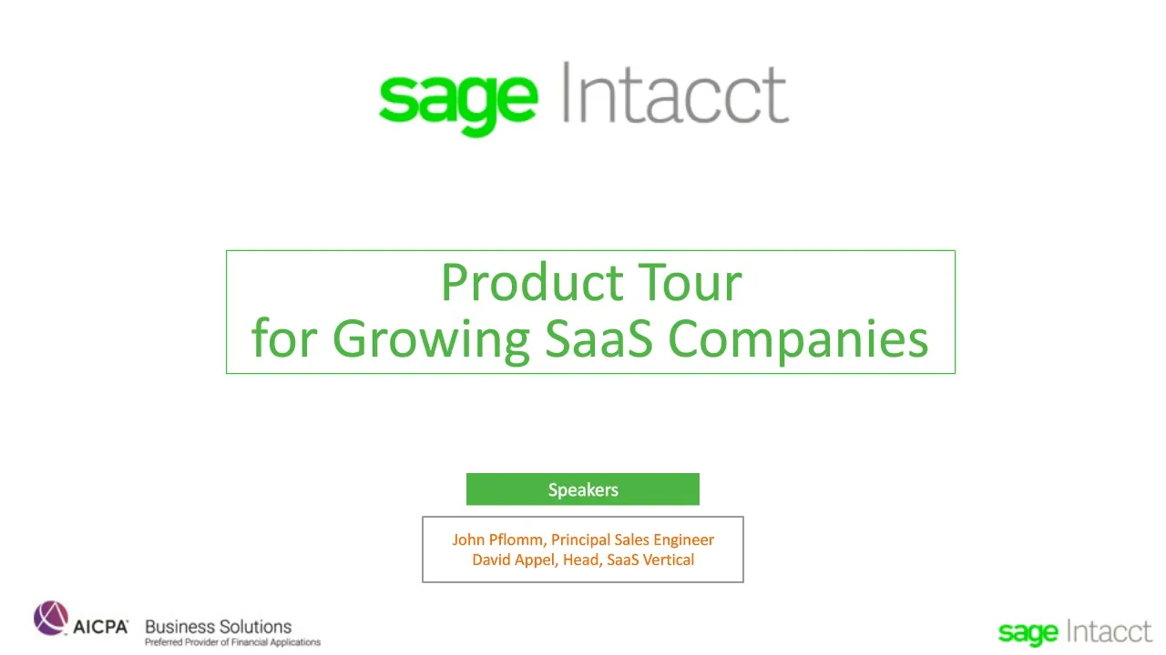 Sage Intacct Tour-Software & SaaS Part 1